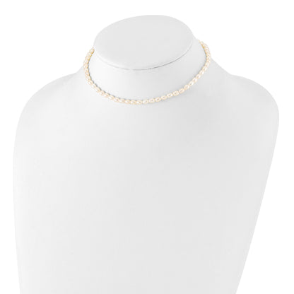 Sterling Silver Rhodium-plate 4-5mm White Rice Freshwater Cultured Pearl Children's 13 inch Necklace