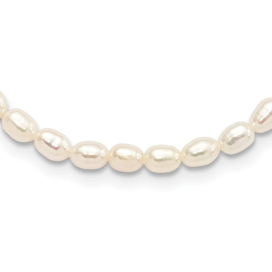 Sterling Silver Rhodium-plate 4-5mm White Rice Freshwater Cultured Pearl Children's 13 inch Necklace