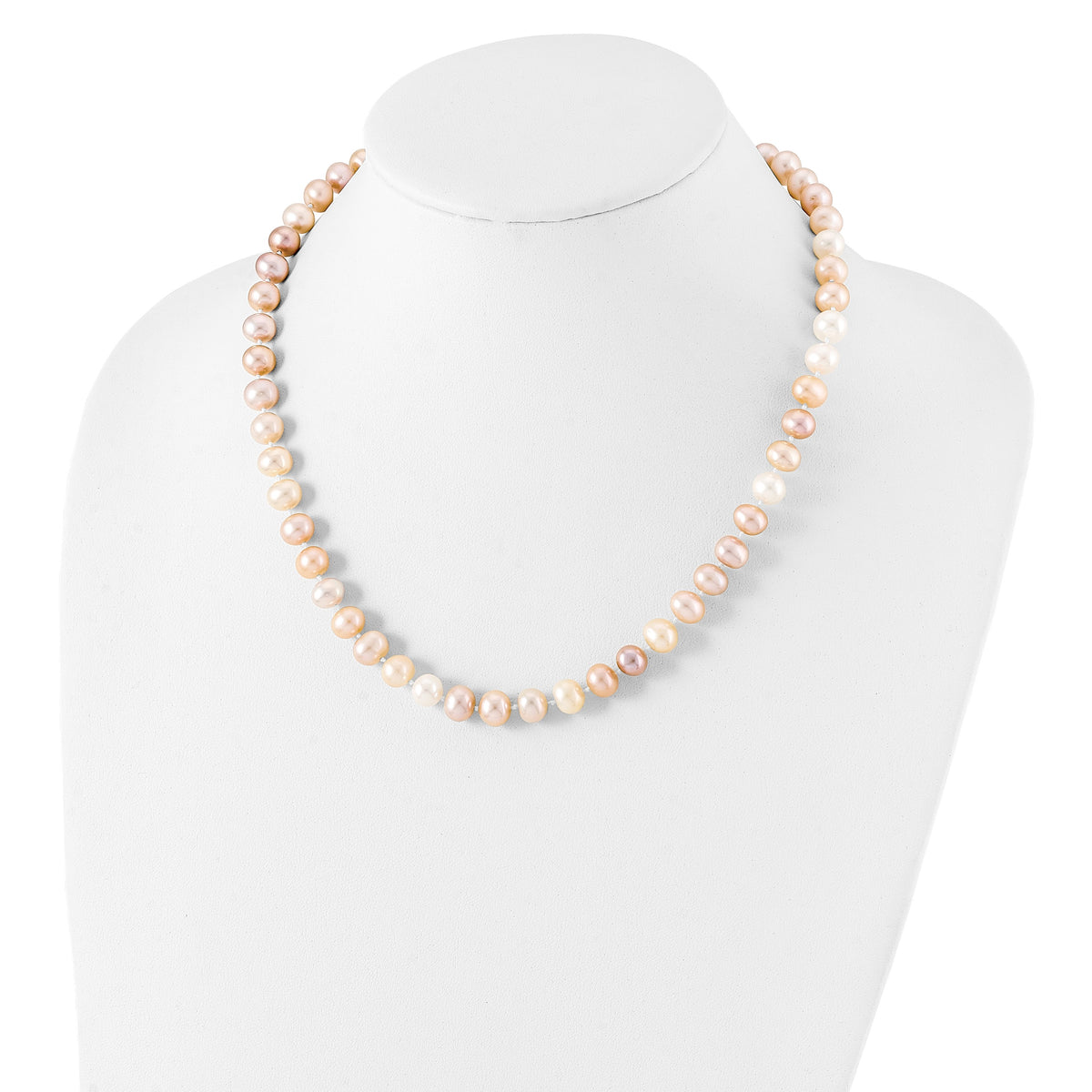 Sterling Silver Rhodium-plated 8-9mm Multi-color Near-Round Freshwater Cultured Pearl 18 inch Necklace