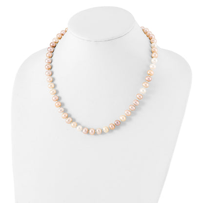 Sterling Silver Rhodium-plated 8-9mm Multi-color Near-Round Freshwater Cultured Pearl 18 inch Necklace