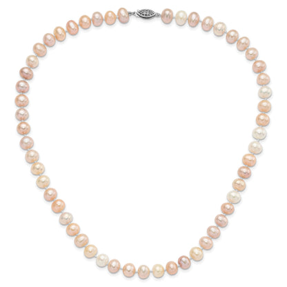 Sterling Silver Rhodium-plated 8-9mm Multi-color Near-Round Freshwater Cultured Pearl 18 inch Necklace