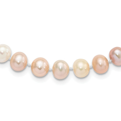 Sterling Silver Rhodium-plated 8-9mm Multi-color Near-Round Freshwater Cultured Pearl 18 inch Necklace