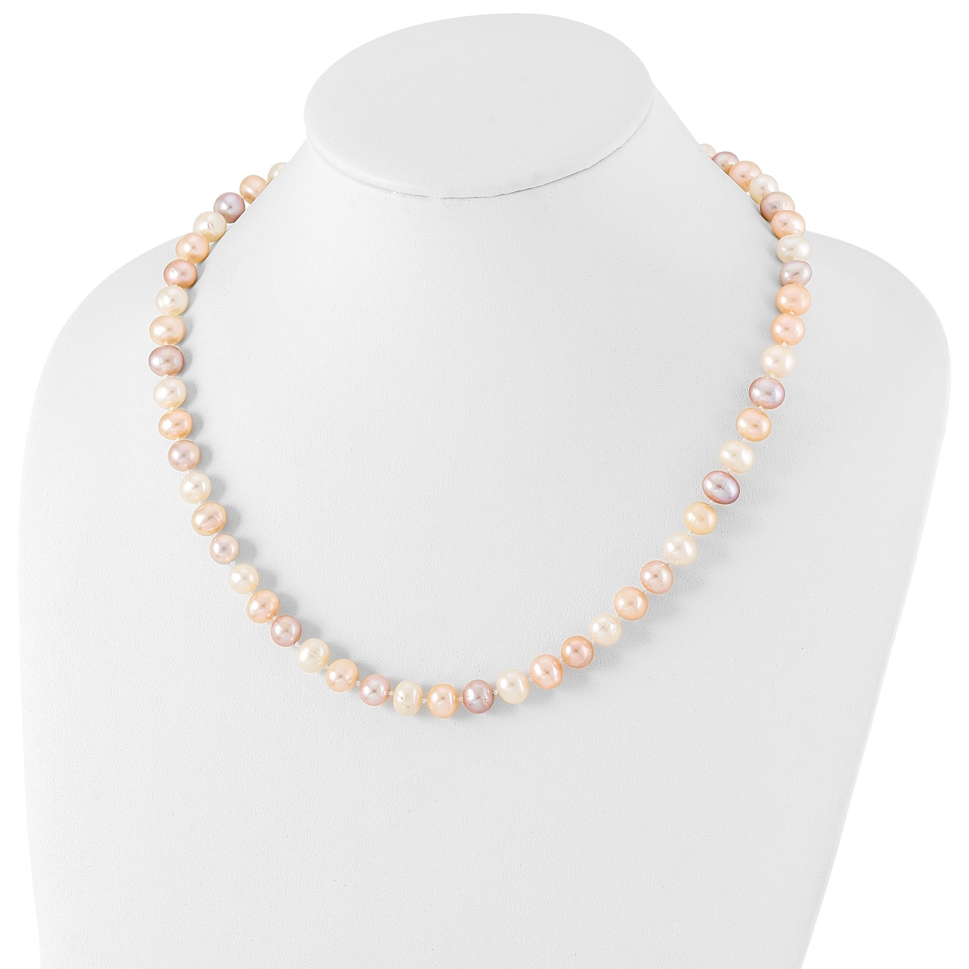 Sterling Silver Rhodium-plated 8-9mm Multi-color Near-Round Freshwater Cultured Pearl 20 inch Necklace