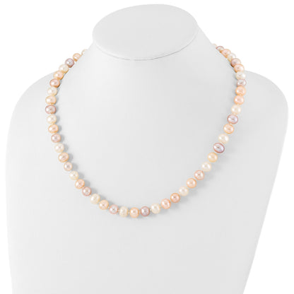 Sterling Silver Rhodium-plated 8-9mm Multi-color Near-Round Freshwater Cultured Pearl 20 inch Necklace