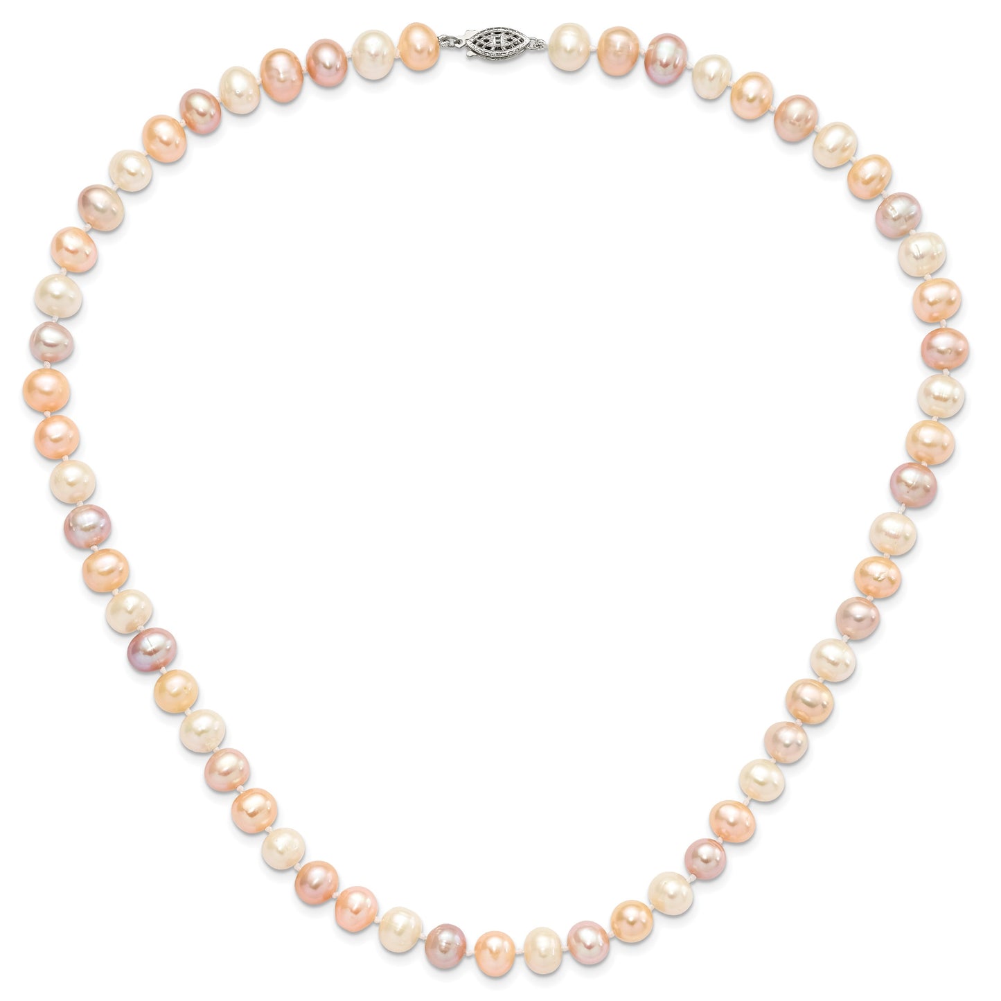 Sterling Silver Rhodium-plated 8-9mm Multi-color Near-Round Freshwater Cultured Pearl 20 inch Necklace