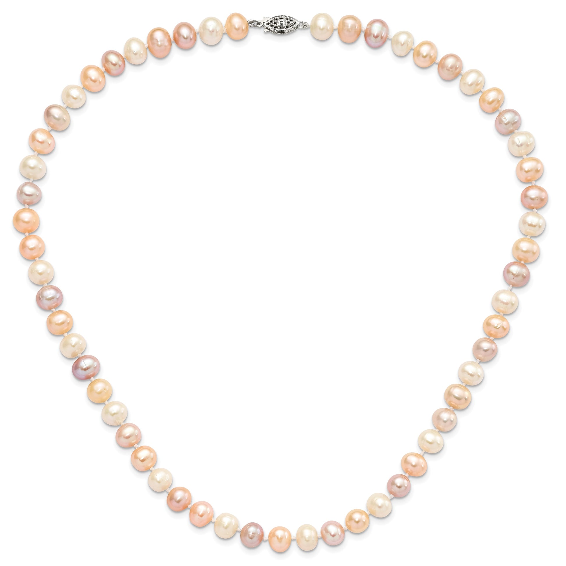 Sterling Silver Rhodium-plated 8-9mm Multi-color Near-Round Freshwater Cultured Pearl 20 inch Necklace
