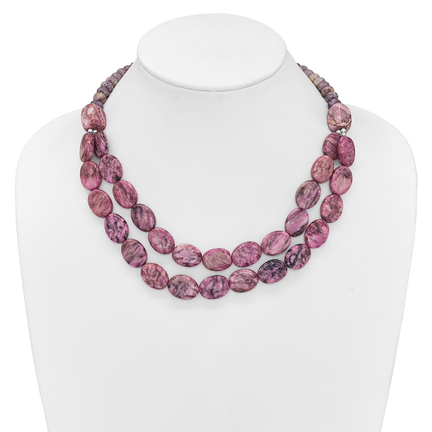 Sterling Silver Charoite, Jade, Pink and Purple Jasper w/2in ext Necklace