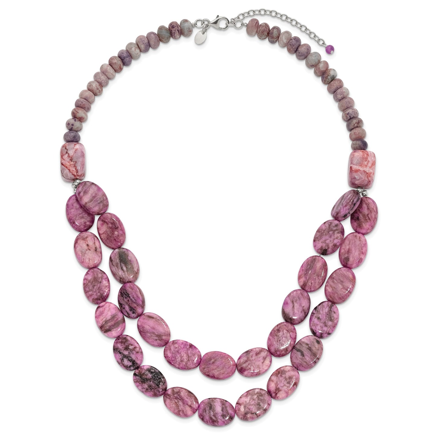 Sterling Silver Charoite, Jade, Pink and Purple Jasper w/2in ext Necklace