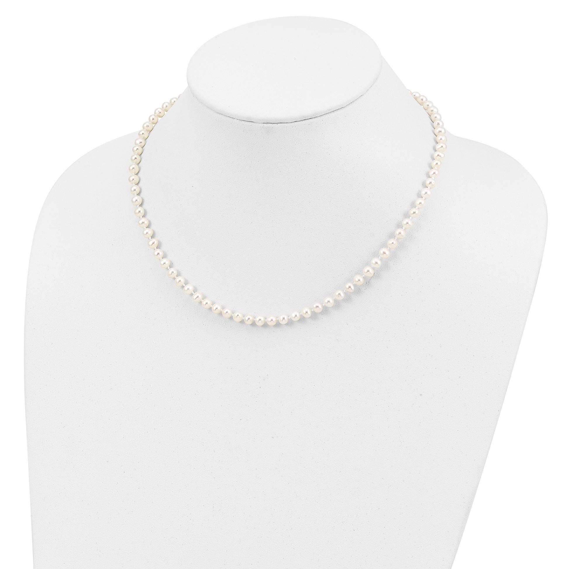 Sterling Silver Rhodium-plated 4-5mm White Near-Round Freshwater Cultured Pearl 16 inch Necklace