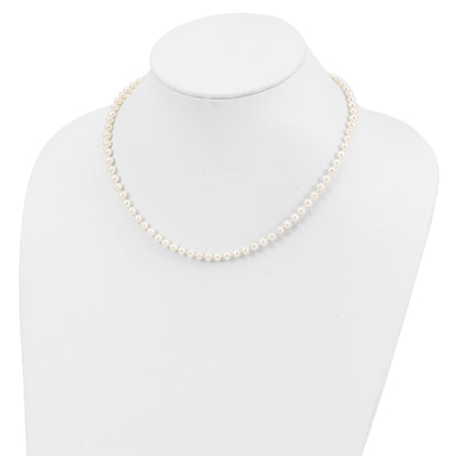 Sterling Silver Rhodium-plated 4-5mm White Near-Round Freshwater Cultured Pearl 16 inch Necklace