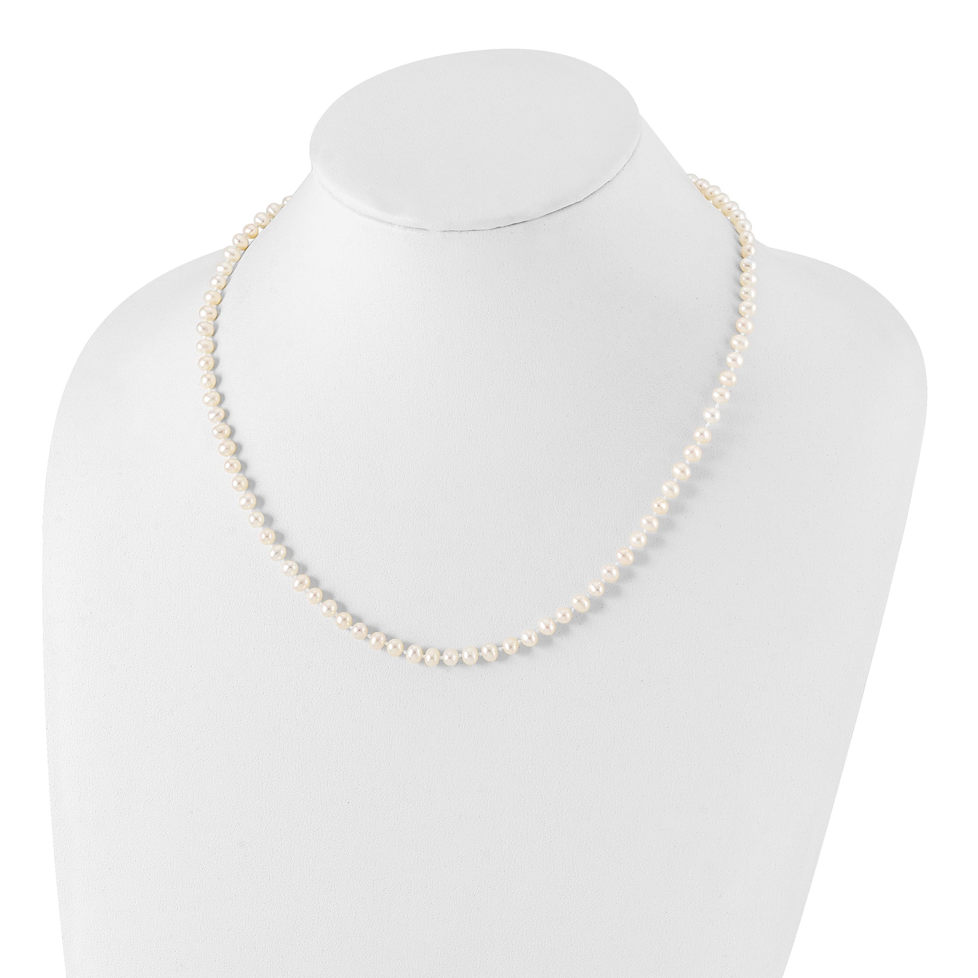 Sterling Silver Rhodium-plated 4-5mm White Near-Round Freshwater Cultured Pearl 18 inch Necklace
