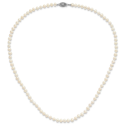 Sterling Silver Rhodium-plated 4-5mm White Near-Round Freshwater Cultured Pearl 18 inch Necklace