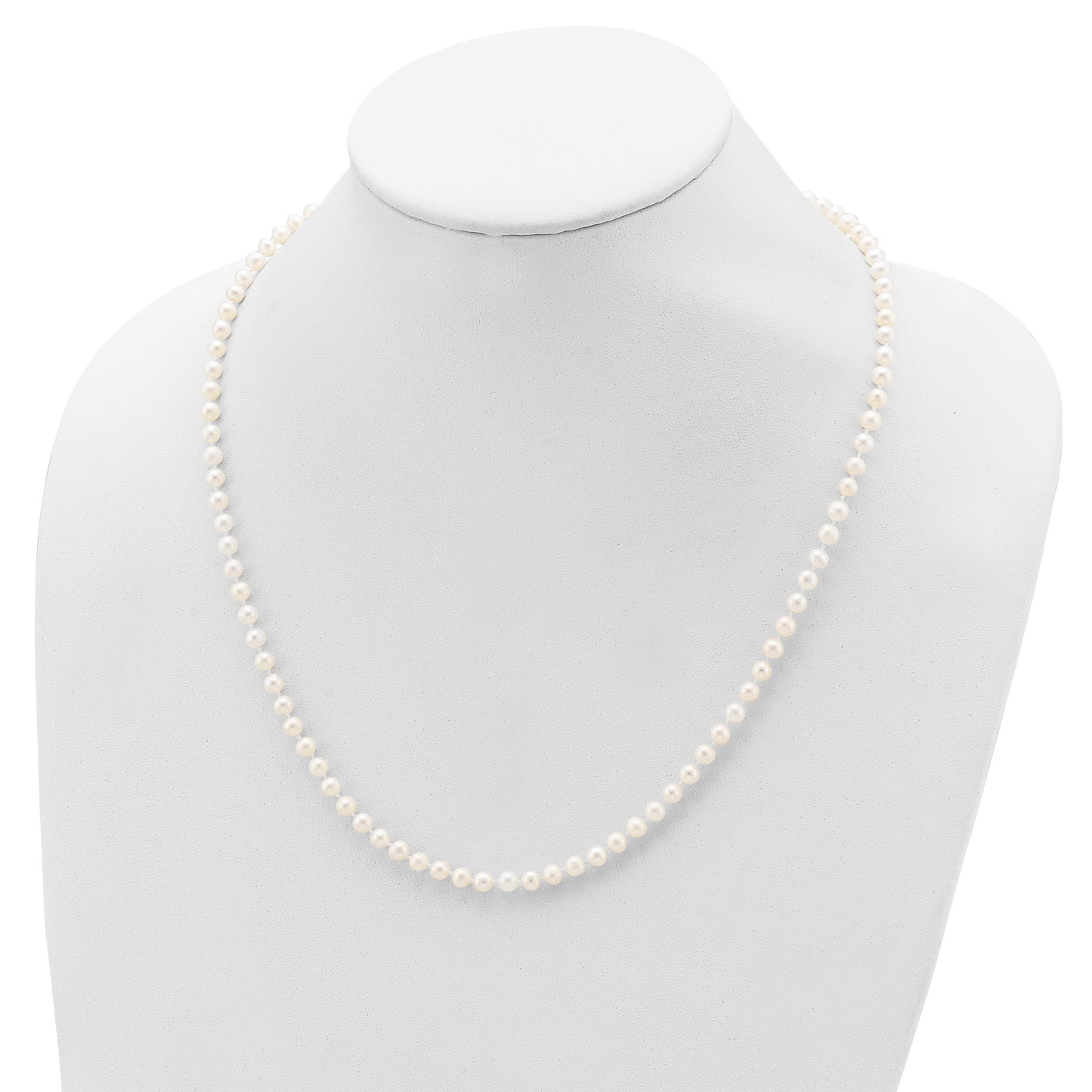 Sterling Silver Rhodium-plated 4-5mm White Near-Round Freshwater Cultured Pearl 20 inch Necklace