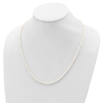 Sterling Silver Rhodium-plated 4-5mm White Near-Round Freshwater Cultured Pearl 20 inch Necklace