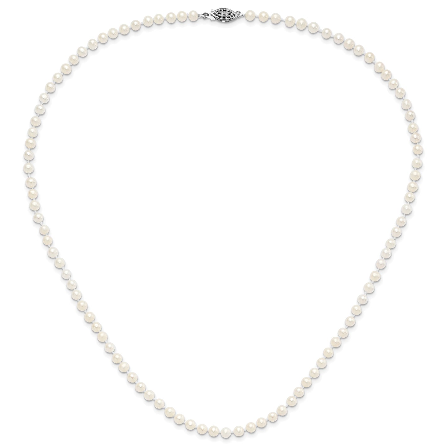 Sterling Silver Rhodium-plated 4-5mm White Near-Round Freshwater Cultured Pearl 20 inch Necklace