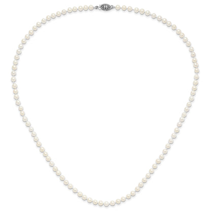 Sterling Silver Rhodium-plated 4-5mm White Near-Round Freshwater Cultured Pearl 20 inch Necklace
