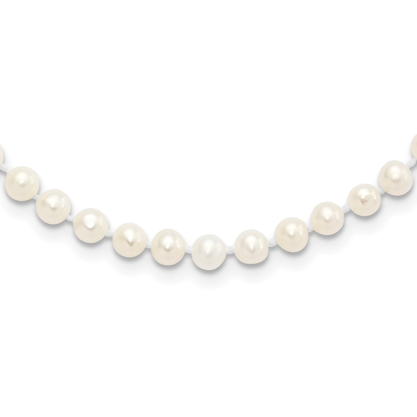 Sterling Silver Rhodium-plated 4-5mm White Near-Round Freshwater Cultured Pearl 24 inch Necklace