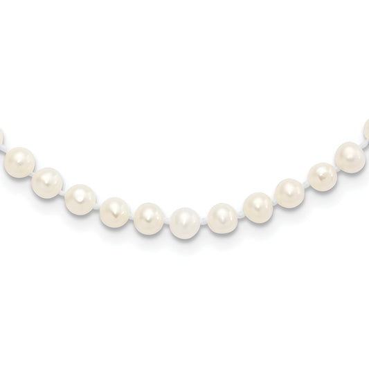 Sterling Silver Rhodium-plated 4-5mm White Near-Round Freshwater Cultured Pearl 20 inch Necklace