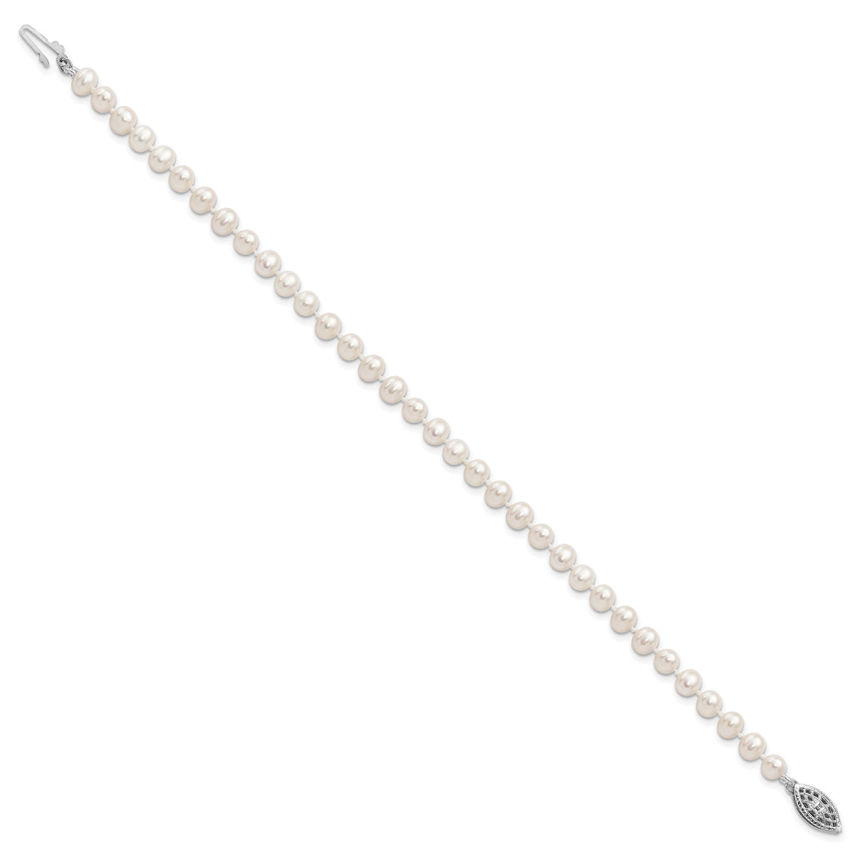 Sterling Silver Rhodium-plated 4-5mm White Near-Round Freshwater Cultured Pearl 7.25 inch Bracelet