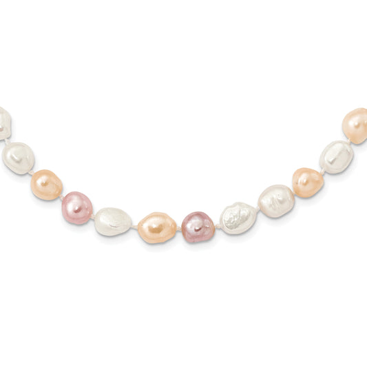 9-11mm White, Pink and Purple Baroque Freshwater Cultured Pearl Endless 64 inch Necklace