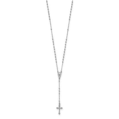 Sterling Silver Rhodium Plated Polished Beaded Rosary