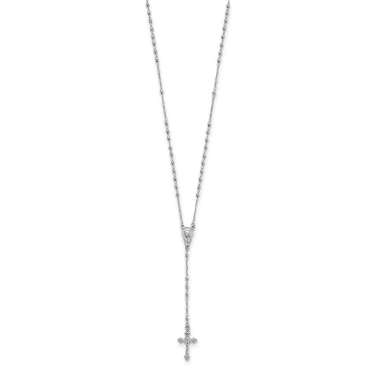 Sterling Silver Rhodium Plated Polished Beaded Rosary