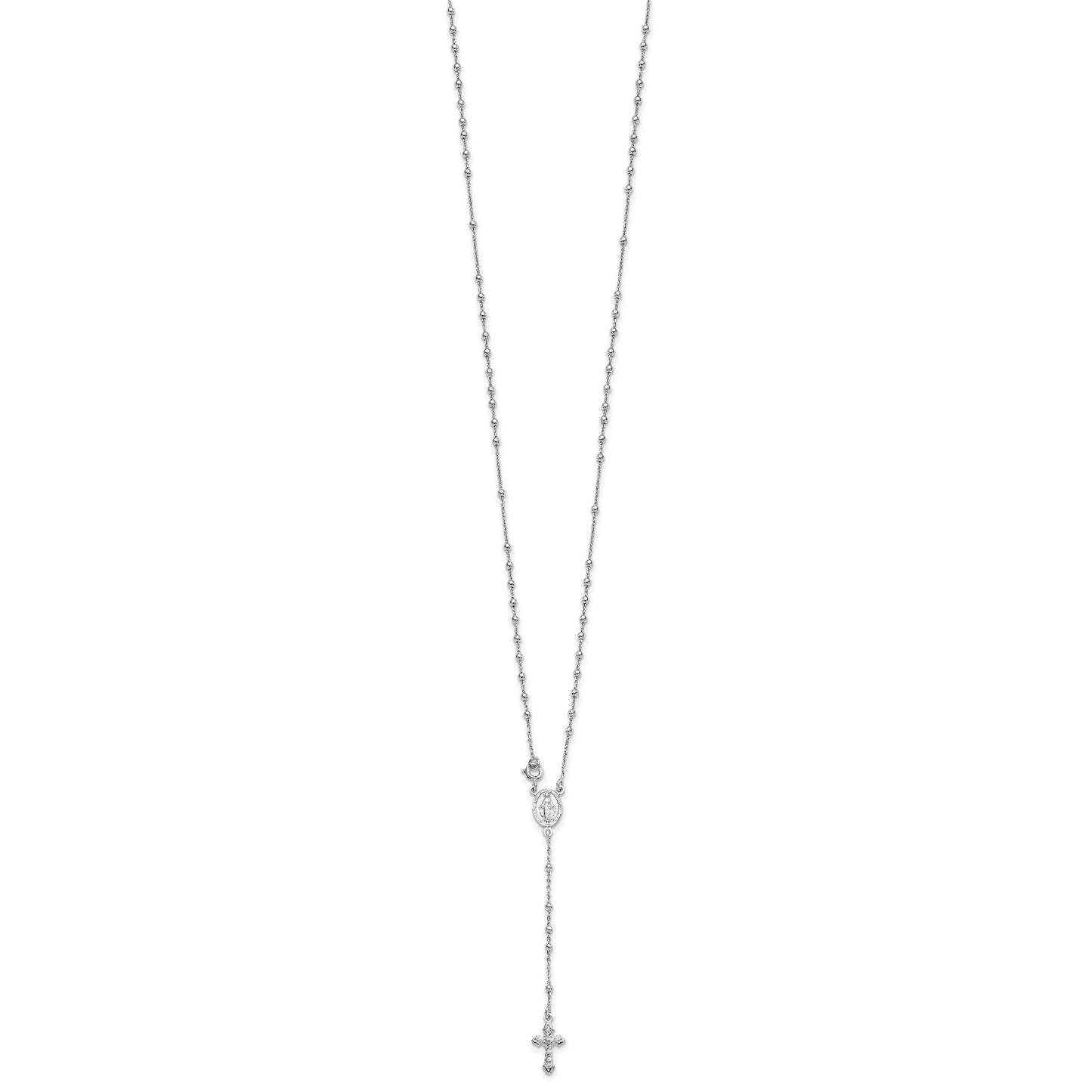 Sterling Silver 18 Rhodium Plated Polished Beaded Rosary
