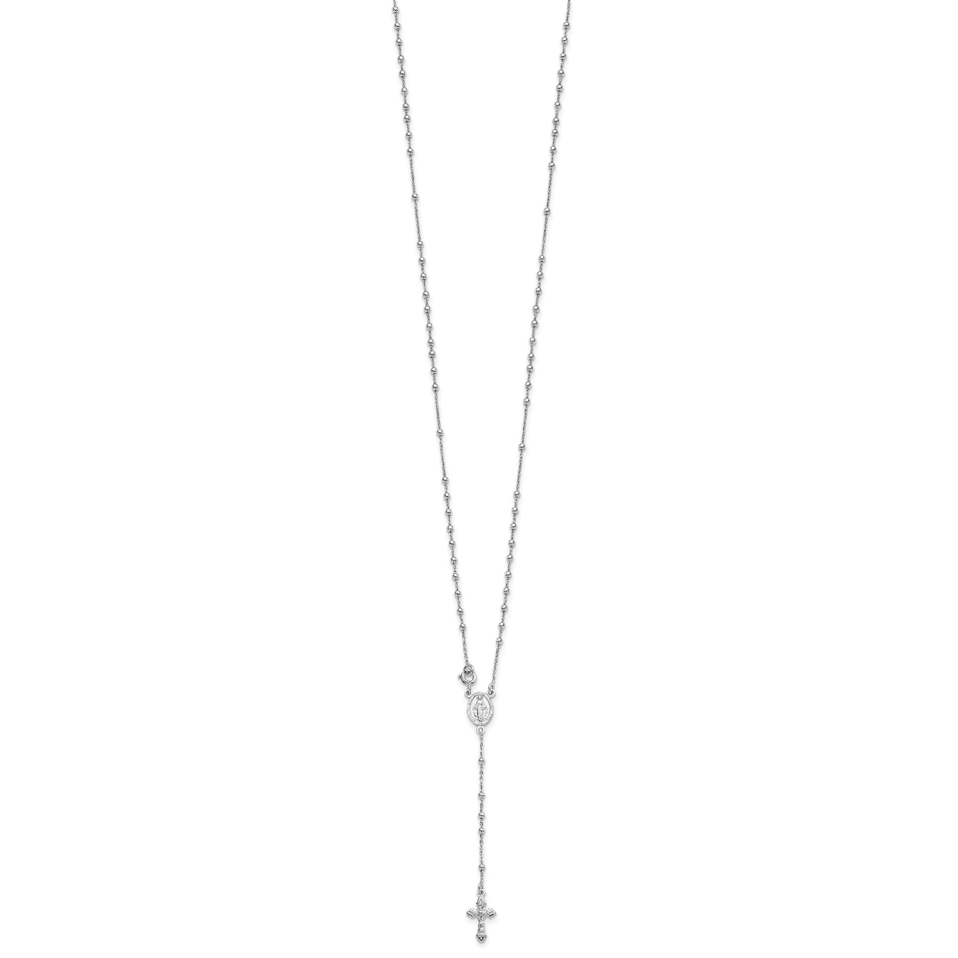 Sterling Silver 18 Rhodium Plated Polished Beaded Rosary