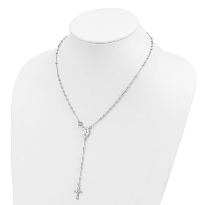 Sterling Silver 18 Rhodium Plated Polished Beaded Rosary