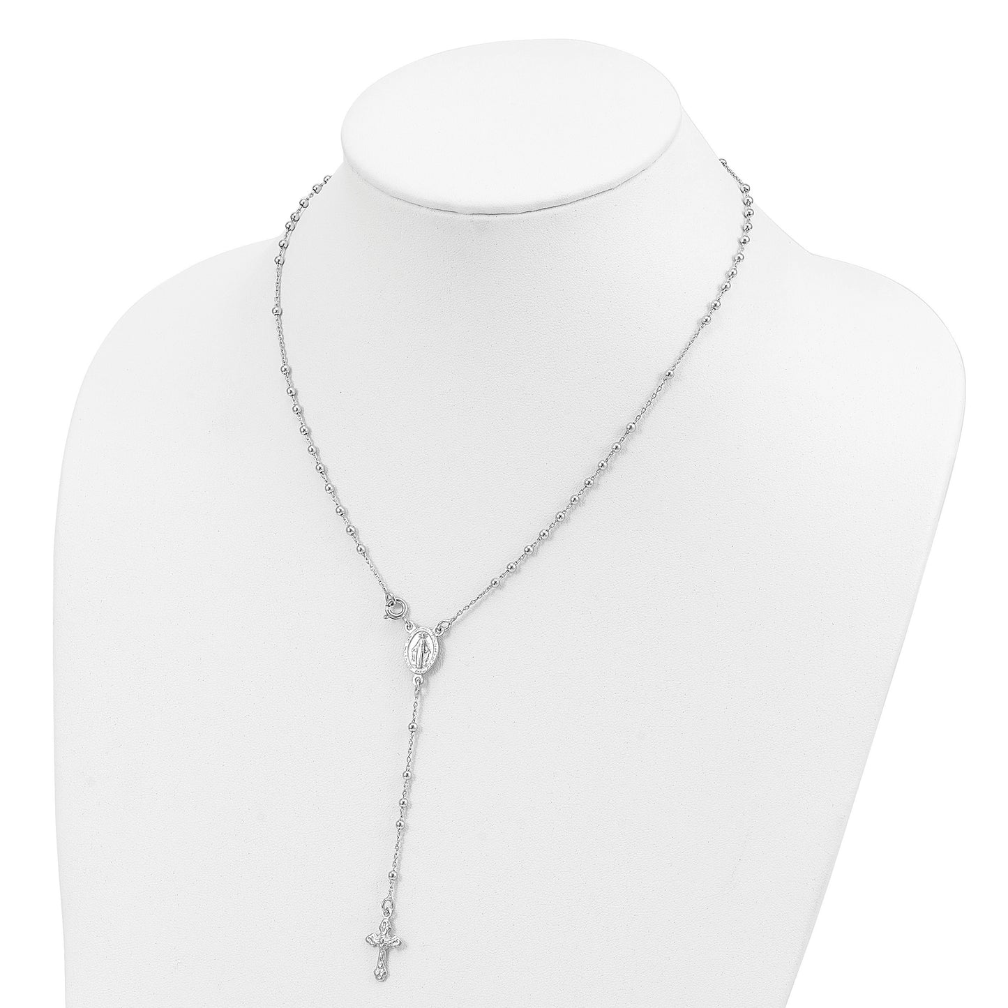 Sterling Silver 18 Rhodium Plated Polished Beaded Rosary