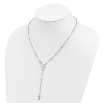 Sterling Silver 18 Rhodium Plated Polished Beaded Rosary