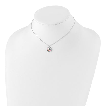 Sterling Silver Polished & Pink/Orange Enameled Butterfly Children's Earrings & 14in Necklace Set