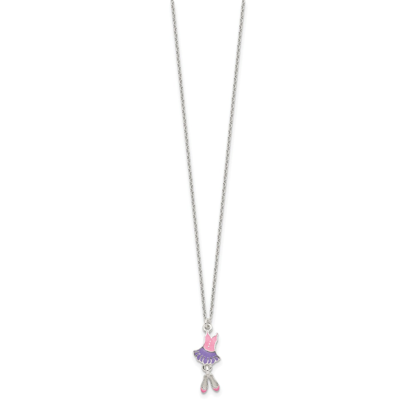 Sterling Silver Polished & Enameled Ballerina Children's 14in Necklace & Earring Set