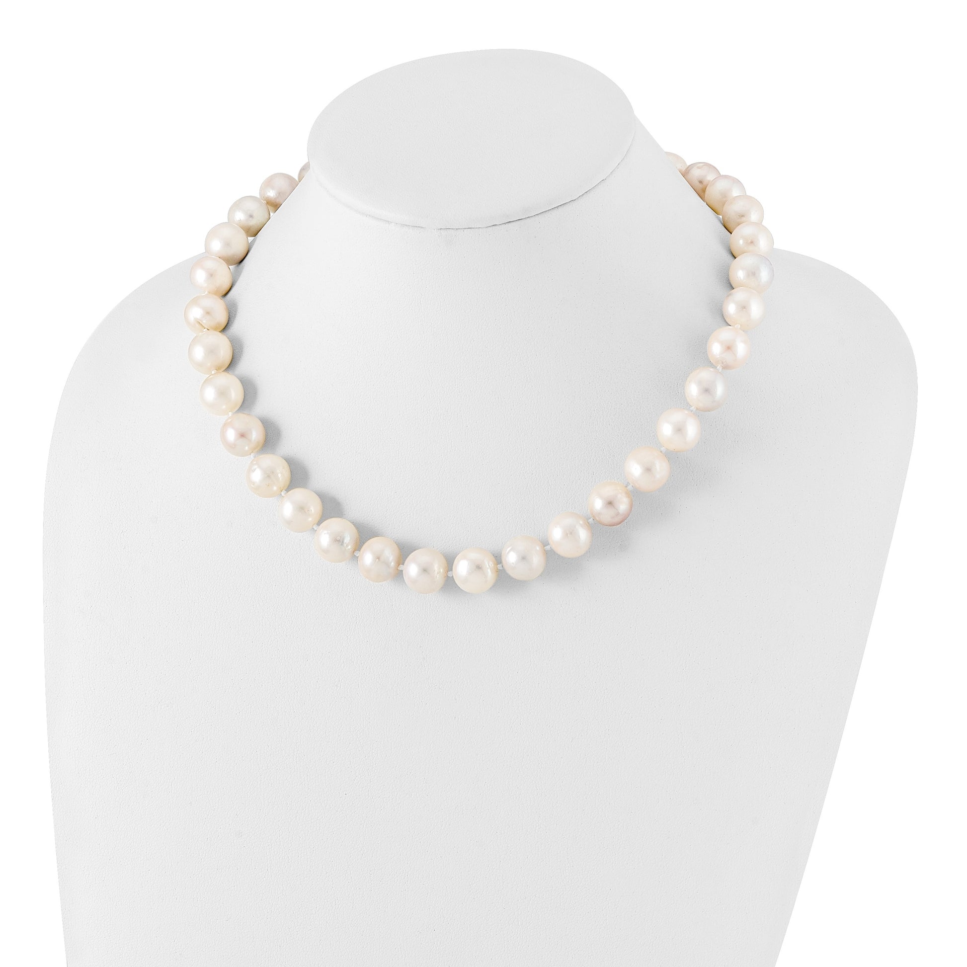 Sterling Silver Rhodium-plated 12-13mm White Near-Round Freshwater Cultured Pearl 18 inch Necklace