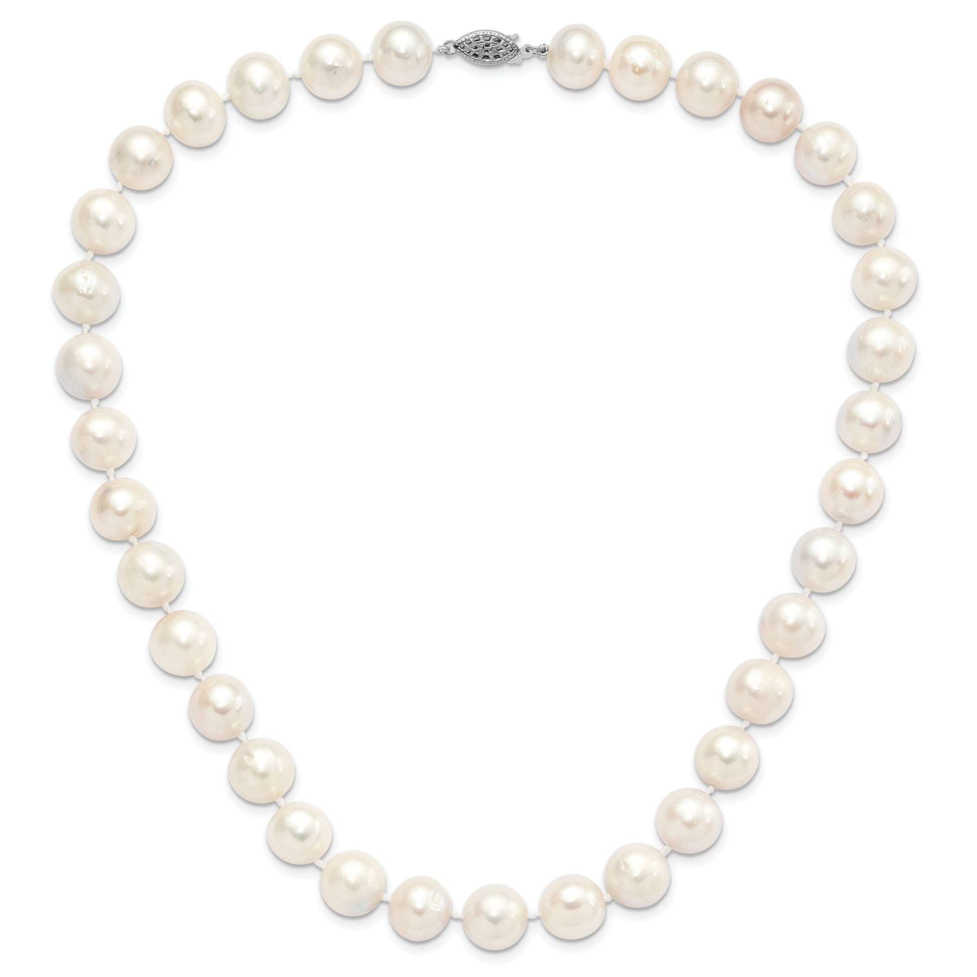 Sterling Silver Rhodium-plated 12-13mm White Near-Round Freshwater Cultured Pearl 18 inch Necklace