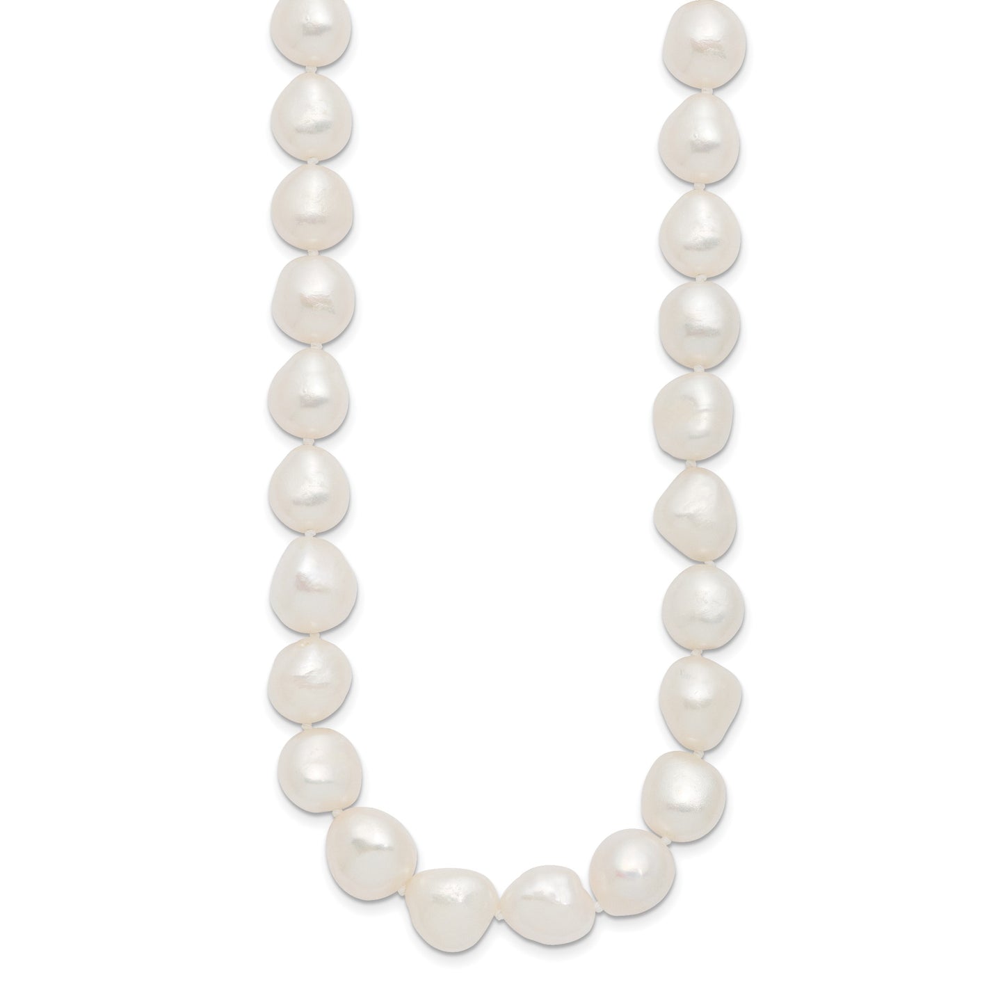 Sterling Silver Rhodium-plated 11-12mm White Baroque Freshwater Cultured Pearl 20 inch Necklace