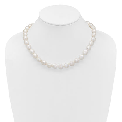 Sterling Silver Rhodium-plated 11-12mm White Baroque Freshwater Cultured Pearl 18 inch Necklace
