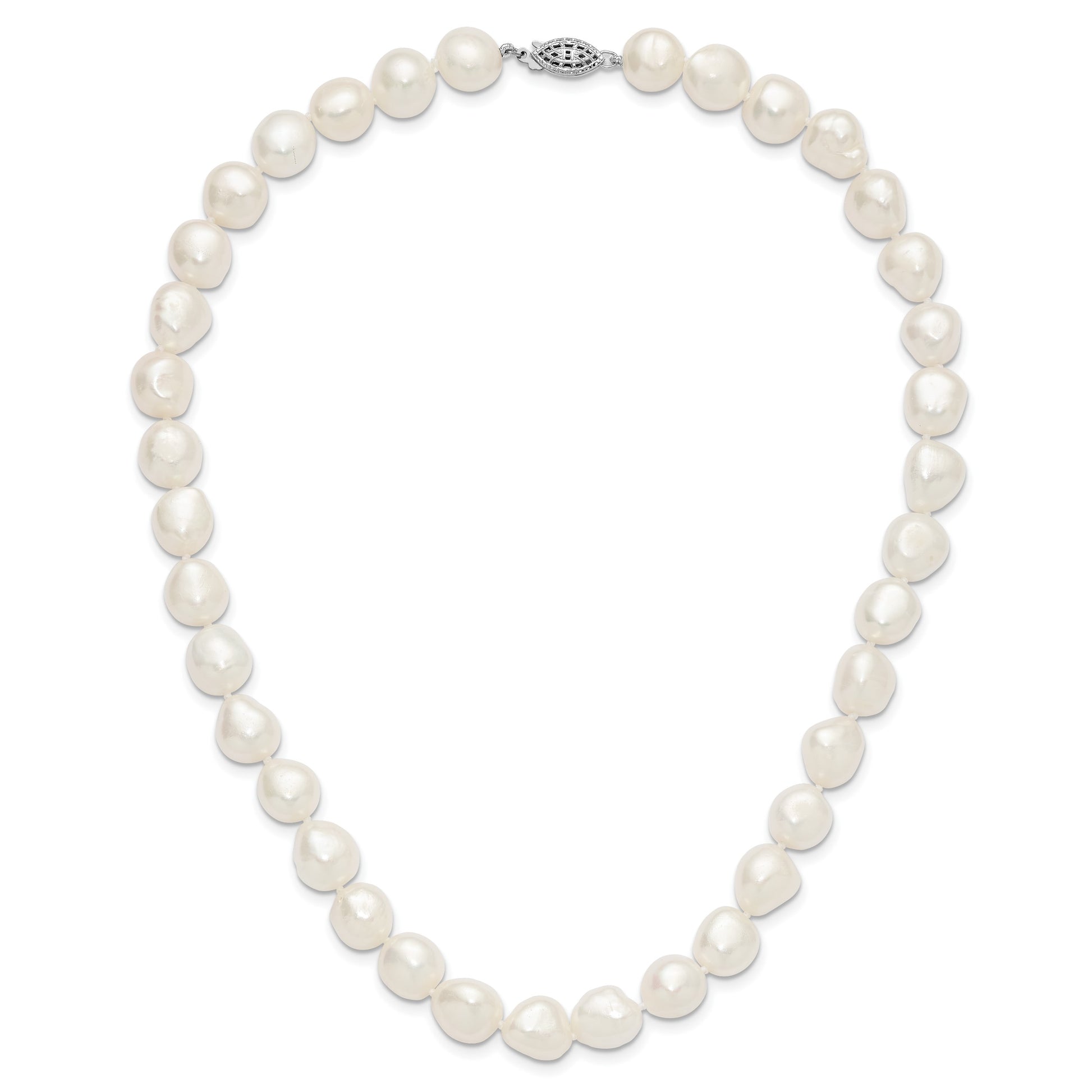 Sterling Silver Rhodium-plated 11-12mm White Baroque Freshwater Cultured Pearl 18 inch Necklace