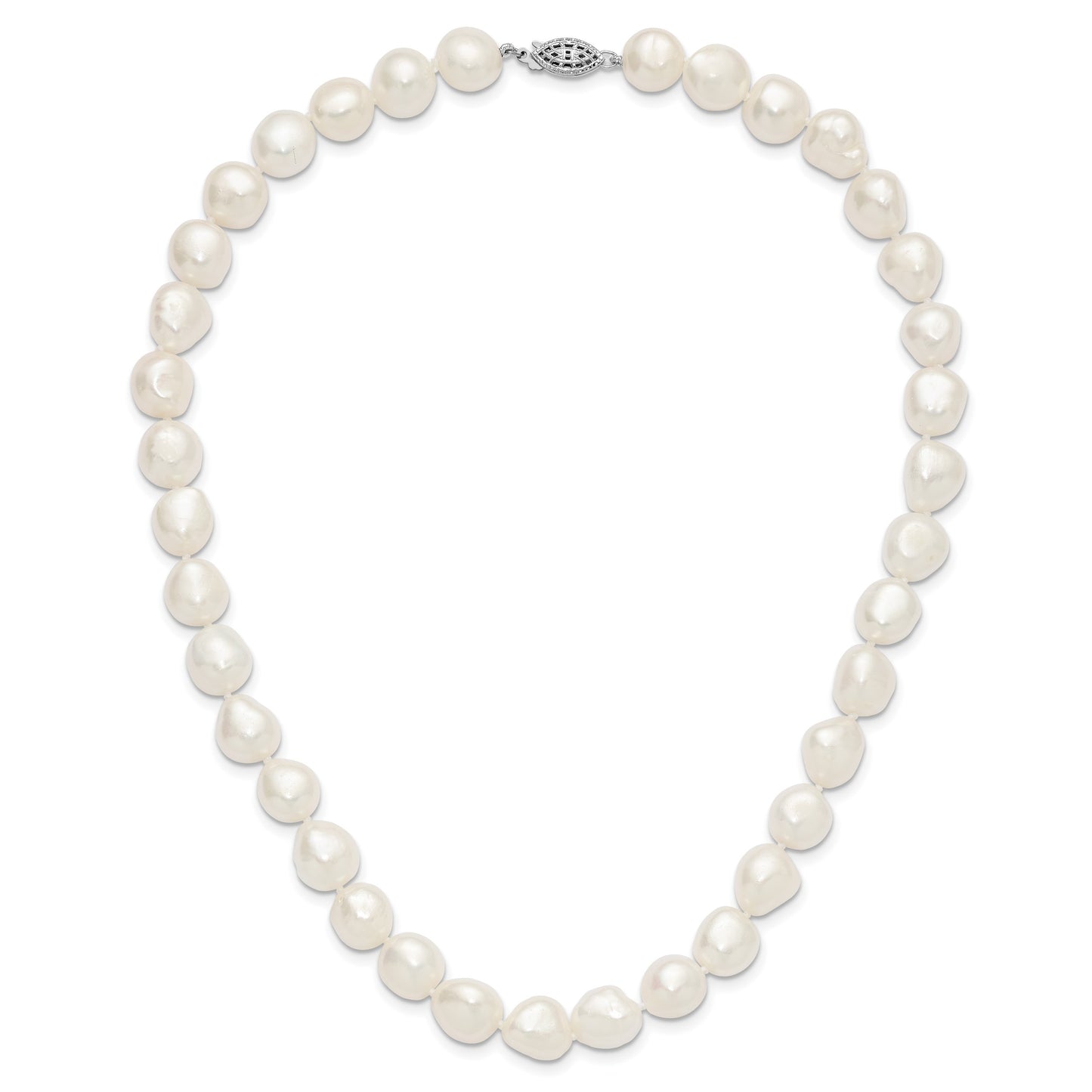 Sterling Silver Rhodium-plated 11-12mm White Baroque Freshwater Cultured Pearl 20 inch Necklace