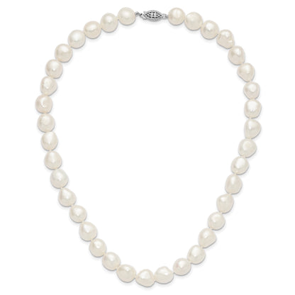 Sterling Silver Rhodium-plated 11-12mm White Baroque Freshwater Cultured Pearl 20 inch Necklace