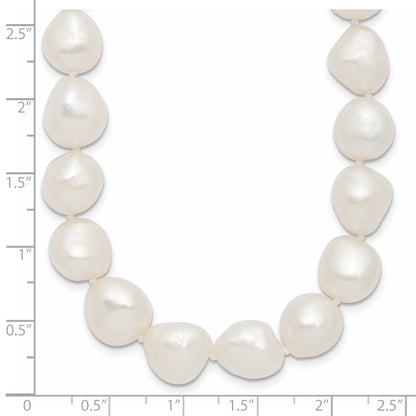 Sterling Silver Rhodium-plated 11-12mm White Baroque Freshwater Cultured Pearl 18 inch Necklace