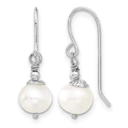 Sterling Silver Rhodium-plated 7-8mm White Semi-Round Freshwater Cultured Pearl 18 inch Necklace and Dangle Earrings Set