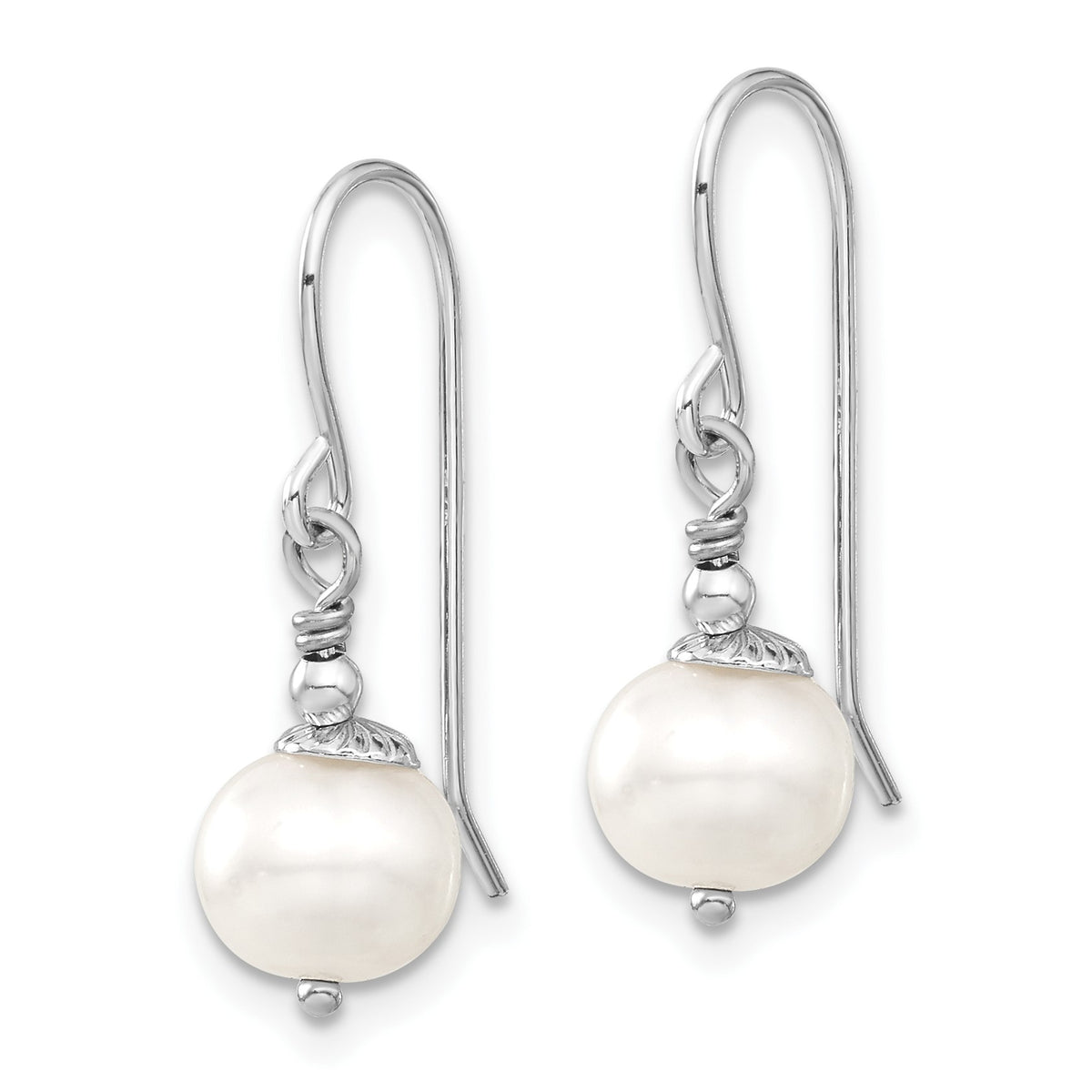 Sterling Silver Rhodium-plated 7-8mm White Semi-Round Freshwater Cultured Pearl 18 inch Necklace and Dangle Earrings Set