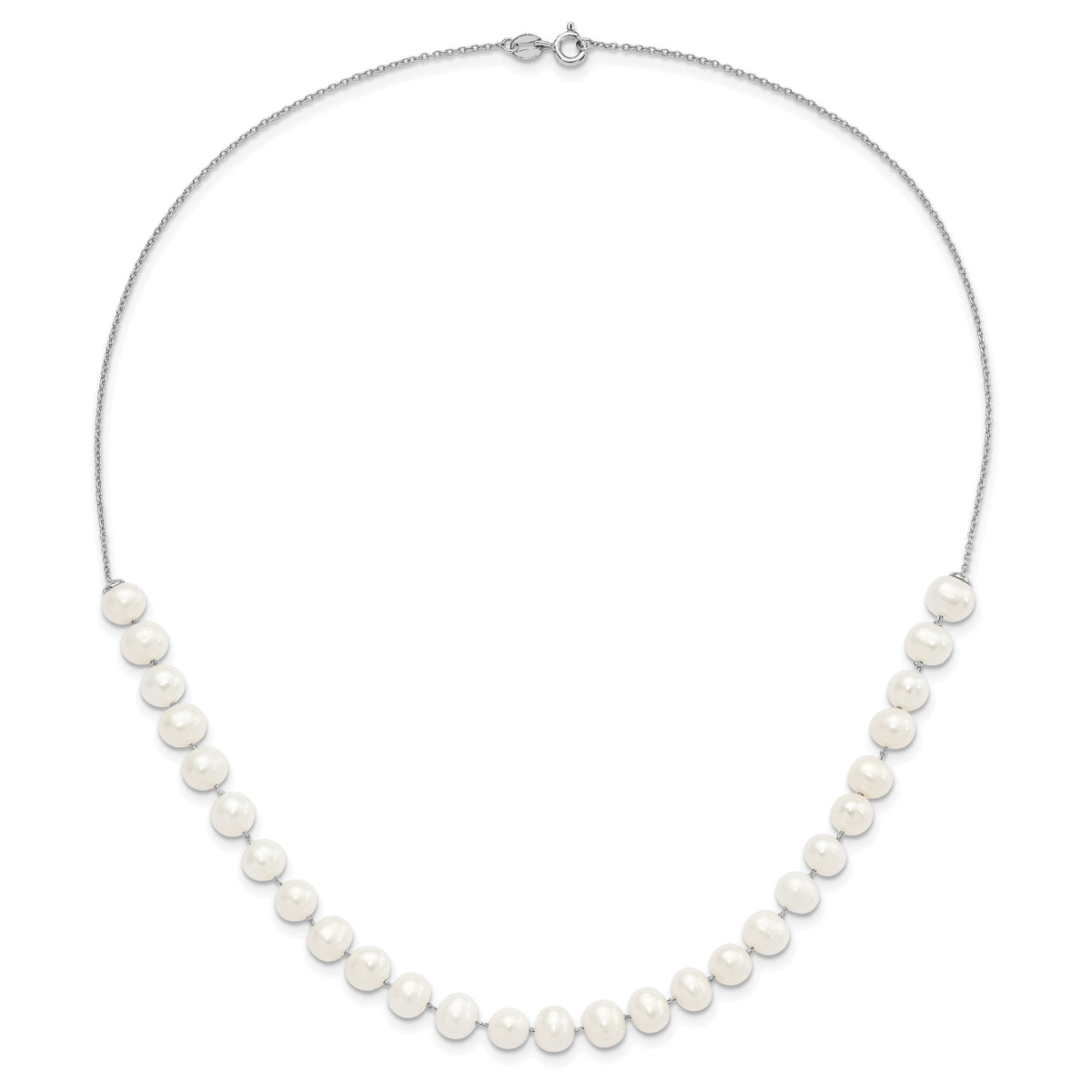 Sterling Silver Rhodium-plated 7-8mm White Semi-Round Freshwater Cultured Pearl 18 inch Necklace and Dangle Earrings Set