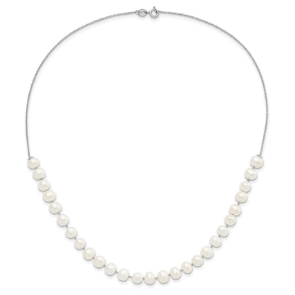 Sterling Silver Rhodium-plated 7-8mm White Semi-Round Freshwater Cultured Pearl 18 inch Necklace and Dangle Earrings Set