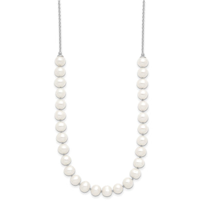 Sterling Silver Rhodium-plated 7-8mm White Semi-Round Freshwater Cultured Pearl 18 inch Necklace and Dangle Earrings Set
