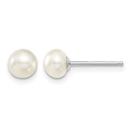 Sterling Silver Rhodium-plated 6-7mm White Teardrop Freshwater Cultured Pearl 17 inch Necklace and Button Post Earrings Set