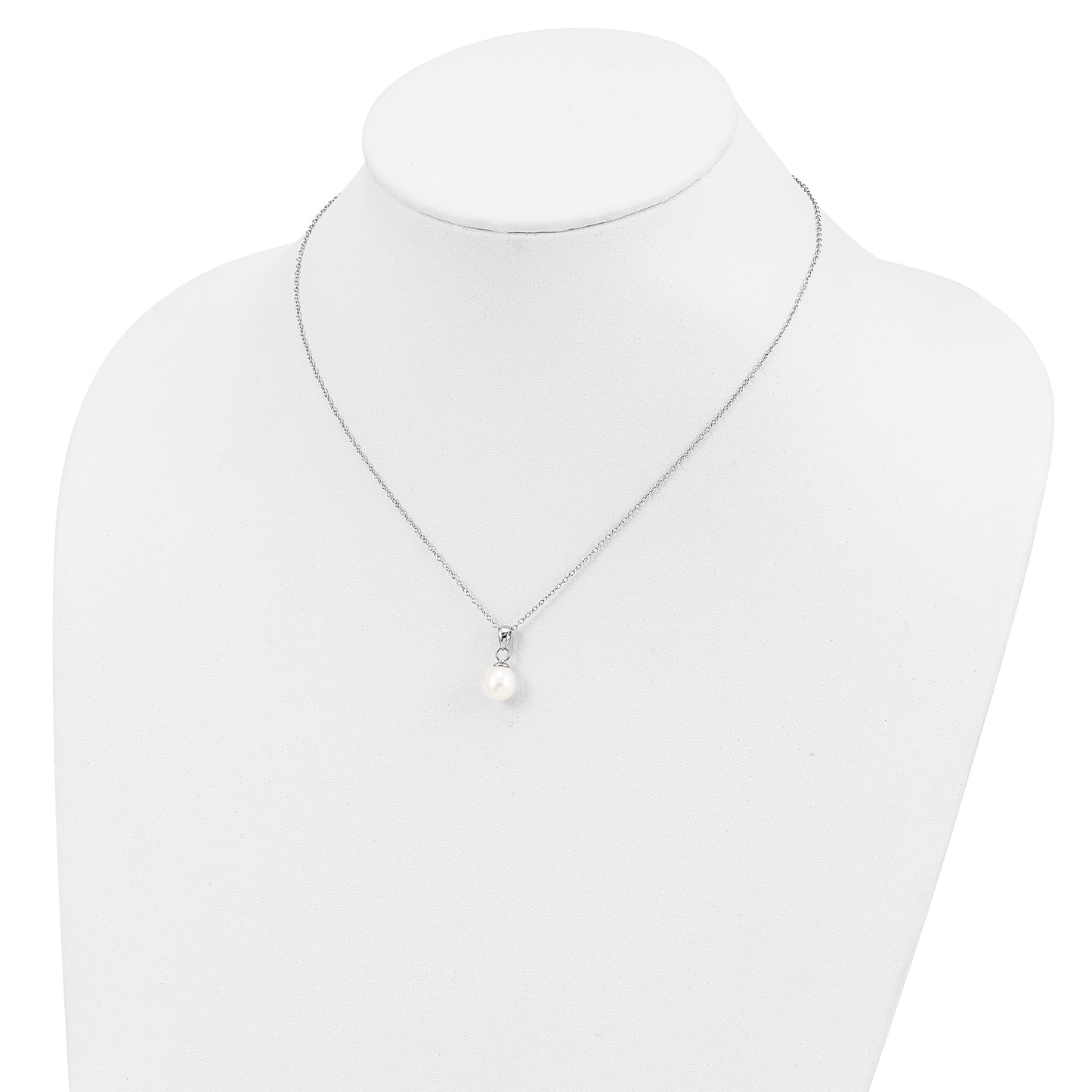 Sterling Silver Rhodium-plated 6-7mm White Teardrop Freshwater Cultured Pearl 17 inch Necklace and Button Post Earrings Set