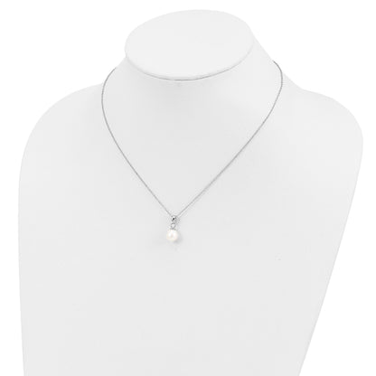Sterling Silver Rhodium-plated 6-7mm White Teardrop Freshwater Cultured Pearl 17 inch Necklace and Button Post Earrings Set