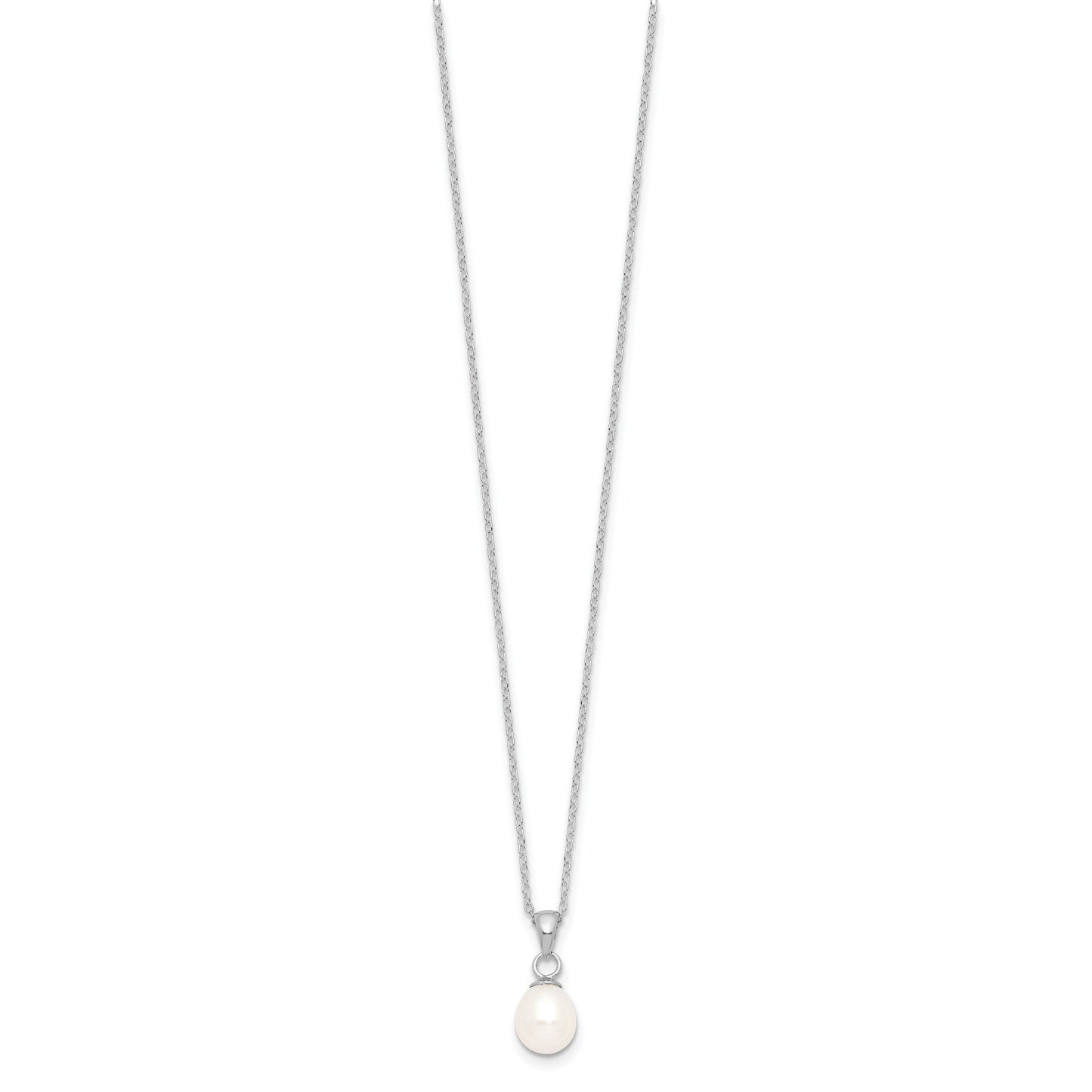 Sterling Silver Rhodium-plated 6-7mm White Teardrop Freshwater Cultured Pearl 17 inch Necklace and Button Post Earrings Set